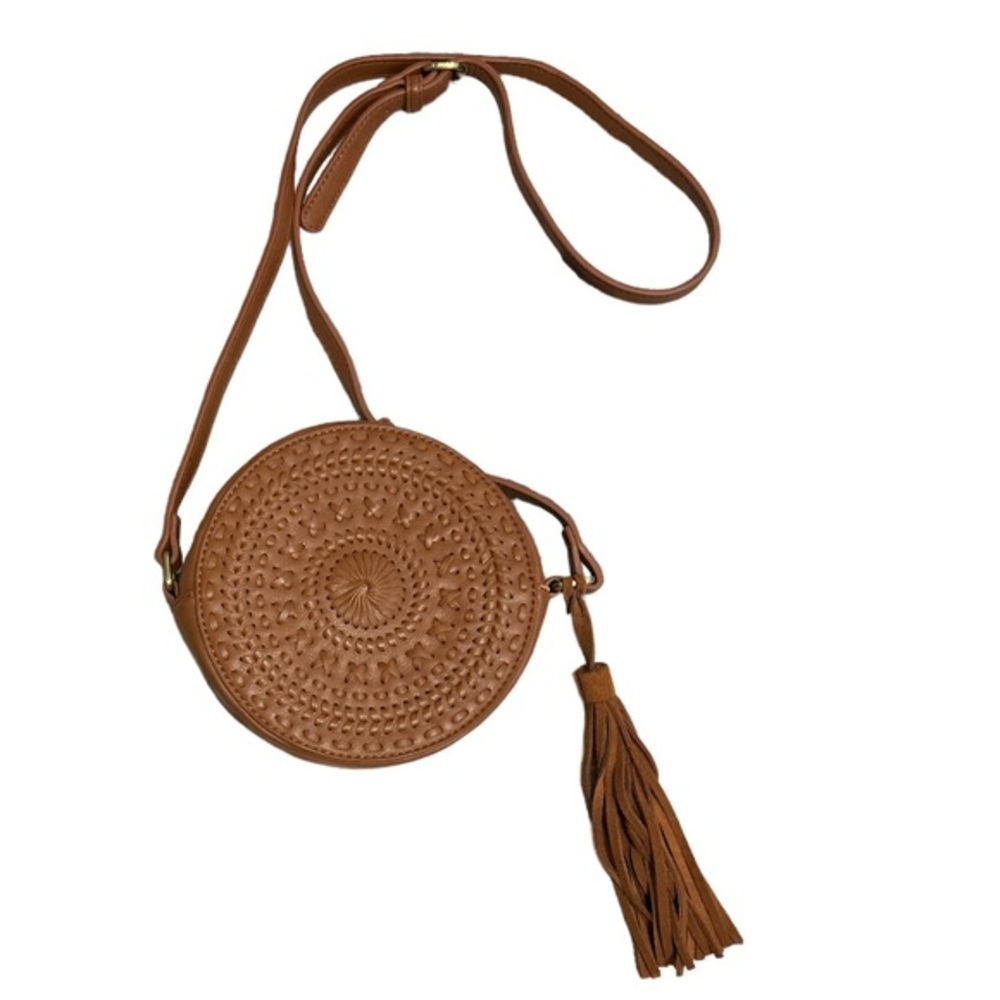 Anthropologie Woven Mini Circle 100% Cow Leather Crossbody Bag